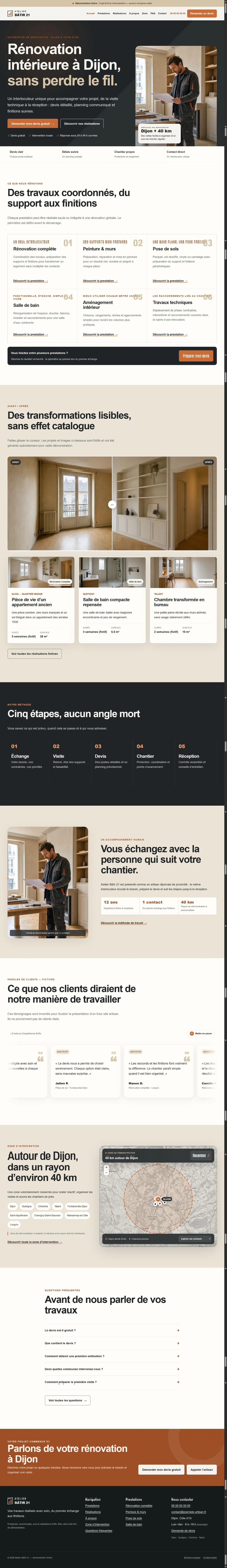 Aperçu du site fictif Atelier Bâtir 21