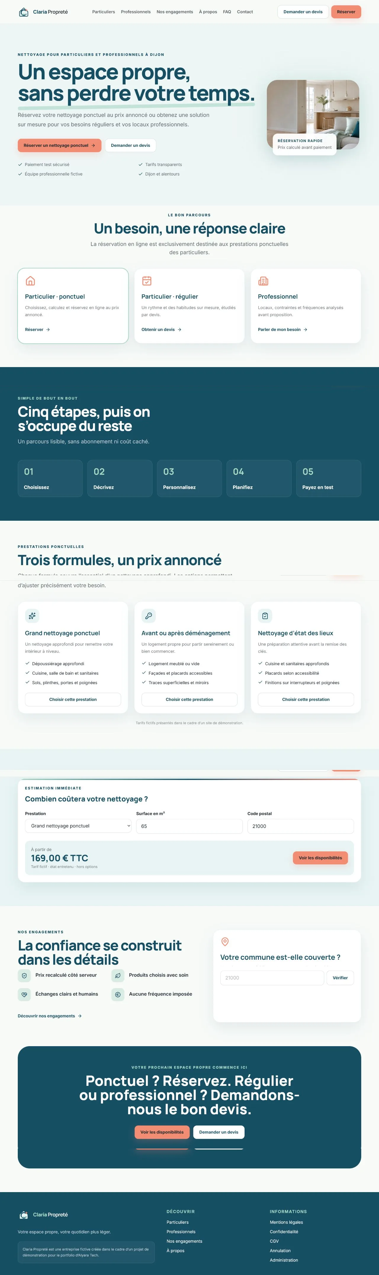 Aperçu du site fictif Claria Propreté